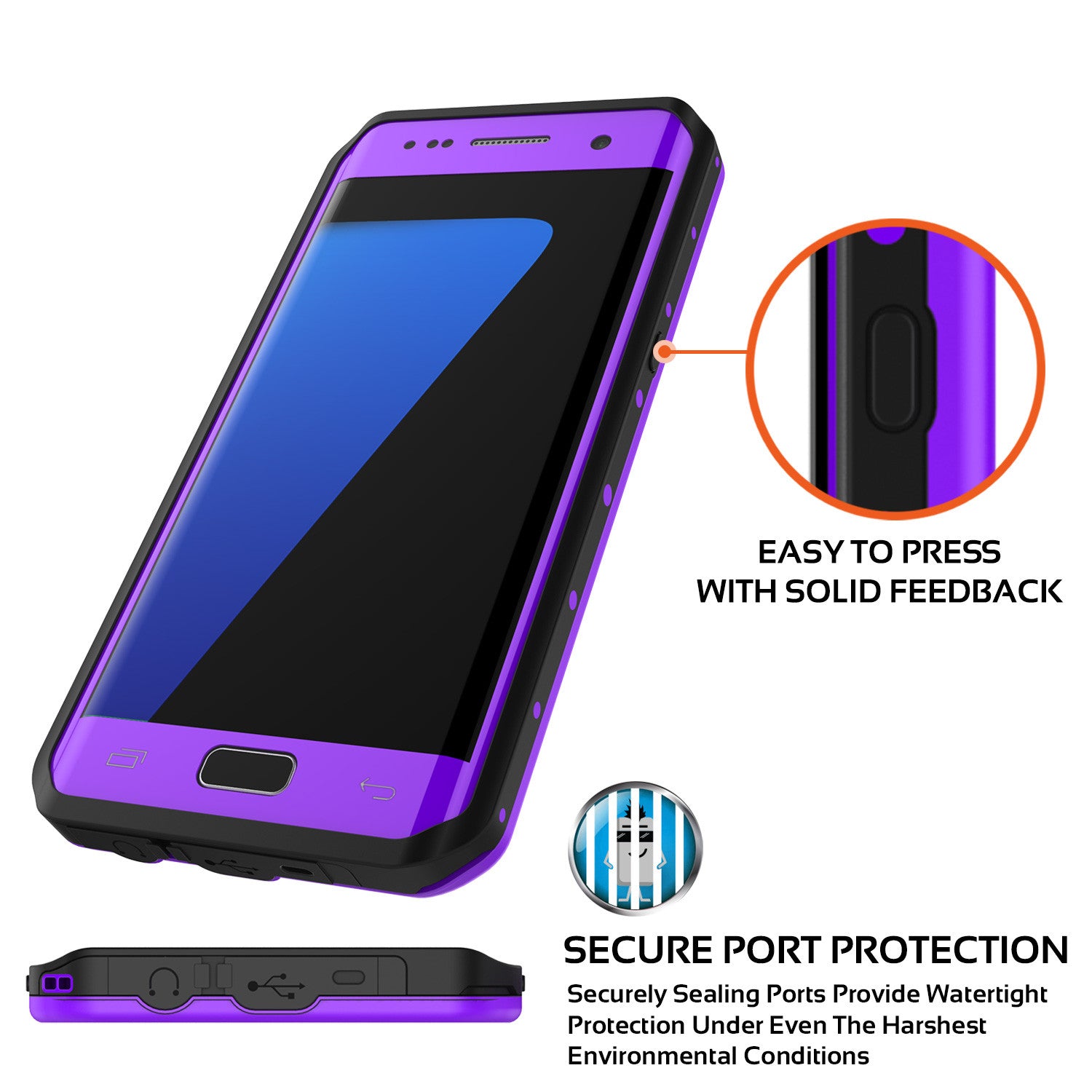 Galaxy S7 EDGE Waterproof Case PunkCase StudStar Purple Thin 6.6ft Underwater IP68 Shock/Snow Proof