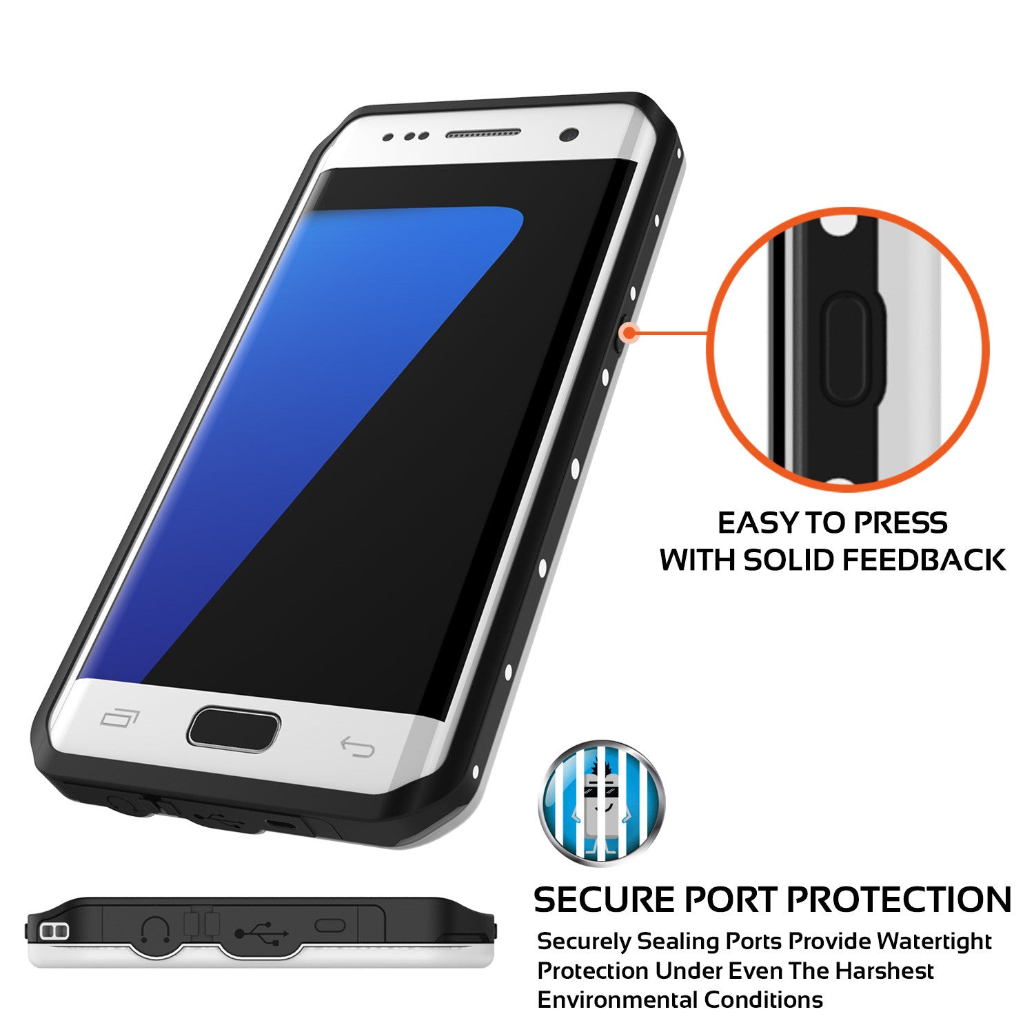 Galaxy S7 EDGE Waterproof Case, Punkcase StudStar White Thin 6.6ft Underwater IP68 Shock/Snow Proof
