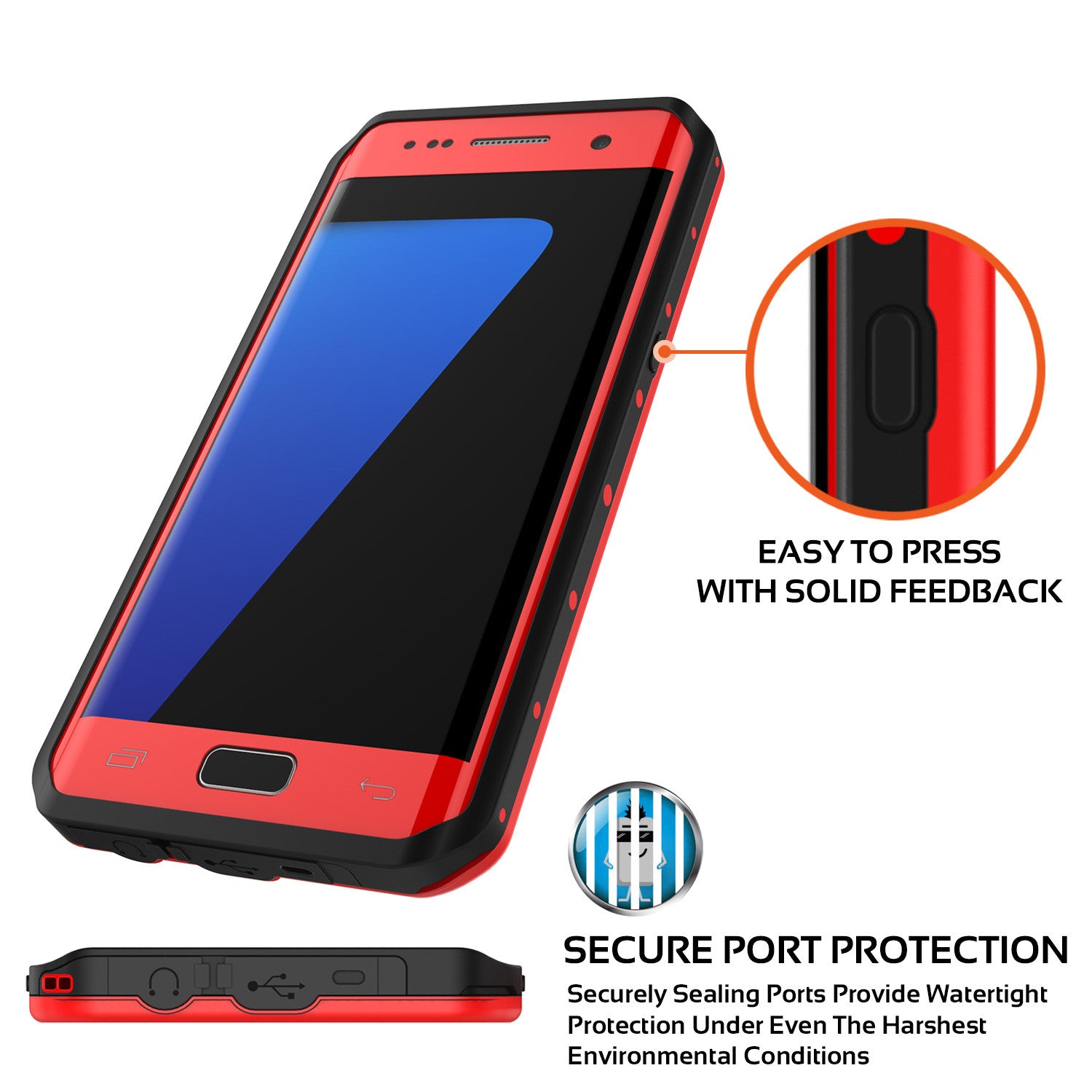 Galaxy S7 EDGE Waterproof Case PunkCase StudStar Red Thin 6.6ft Underwater IP68 Shock/Snow Proof
