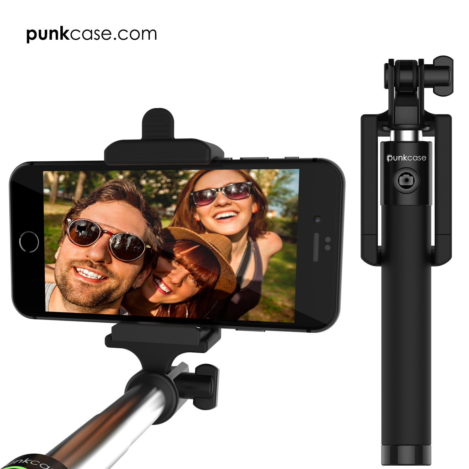 Selfie Stick - Black, Extendable Monopod with Built-In Bluetooth Remote Shutter
