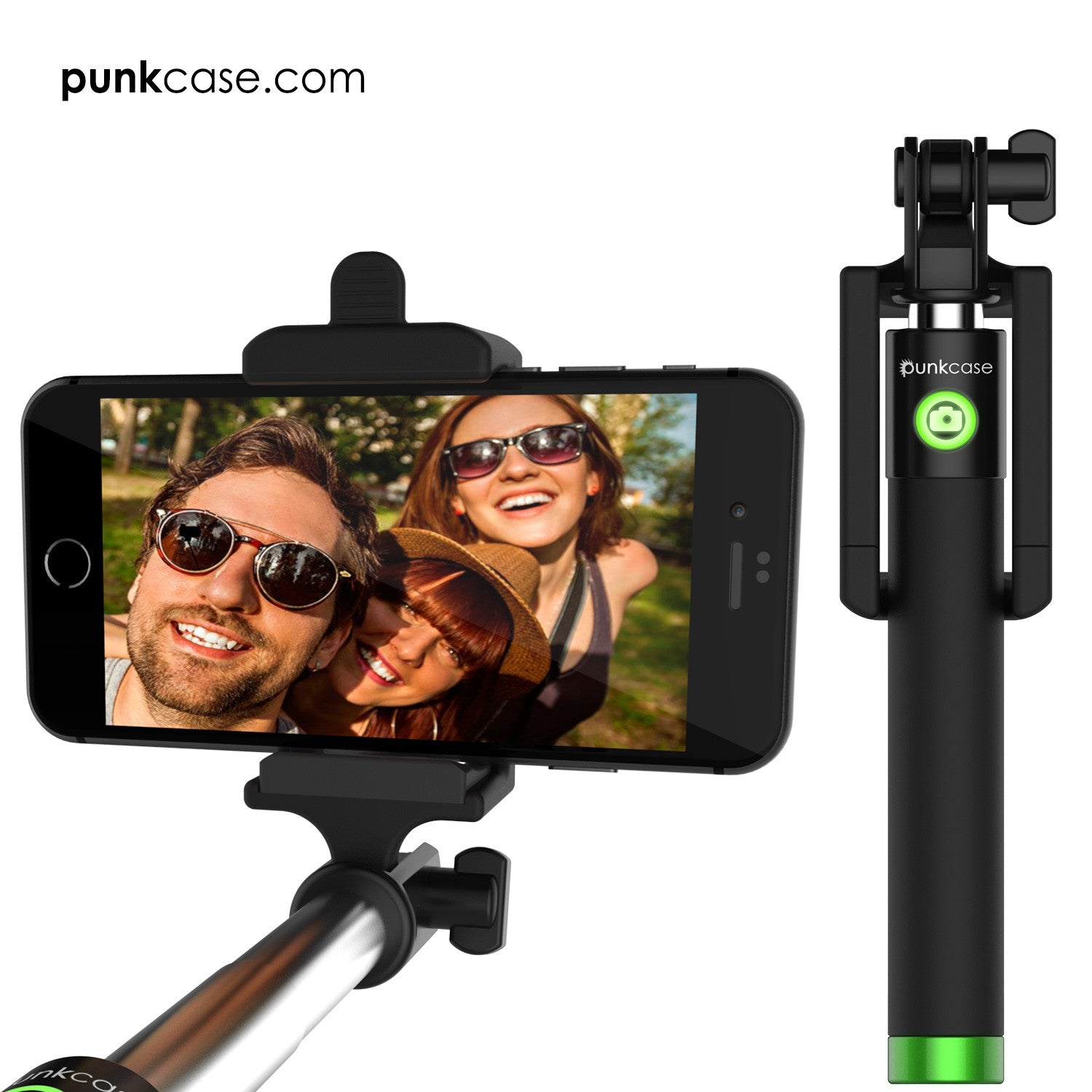 Selfie Stick - Green, Extendable Monopod with Built-In Bluetooth Remote Shutter