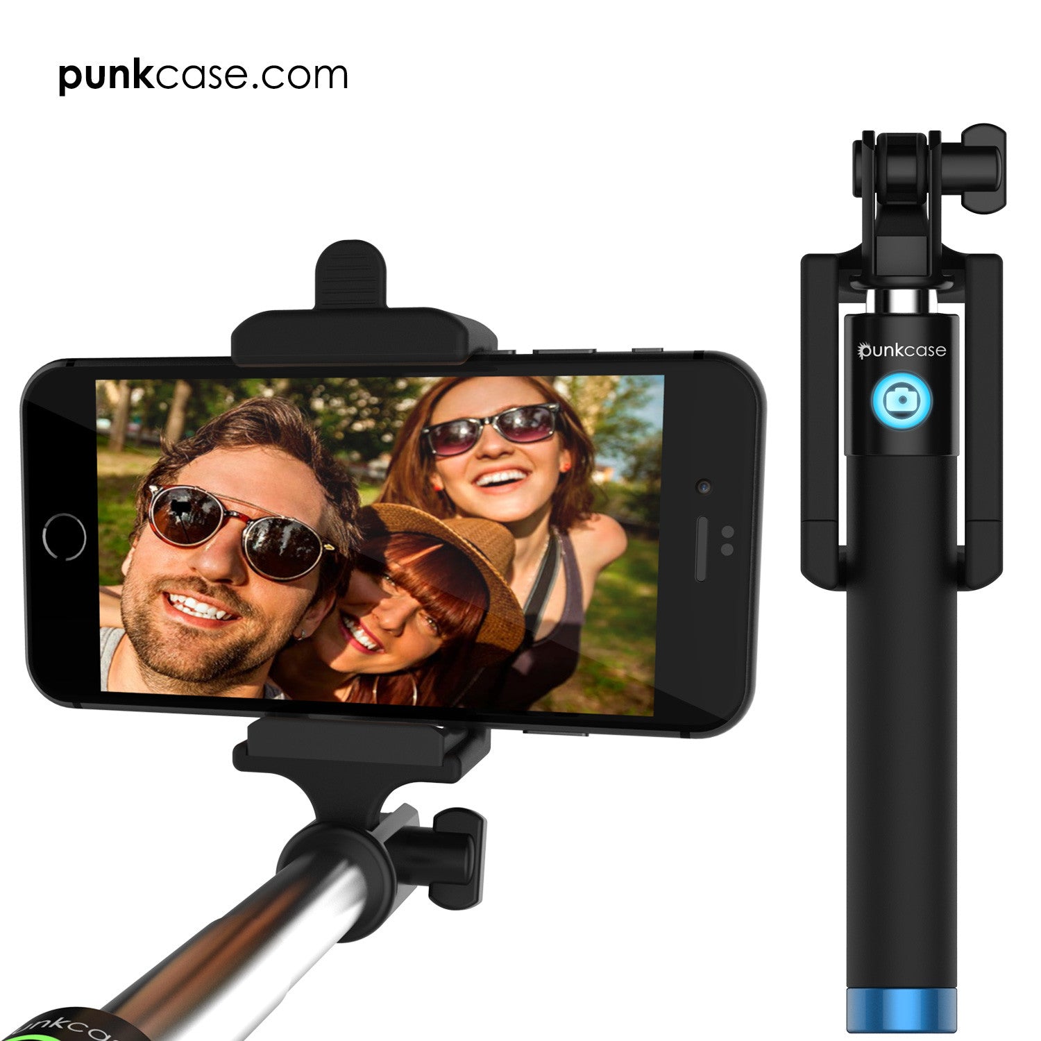 Selfie Stick - Blue, Extendable Monopod with Built-In Bluetooth Remote Shutter