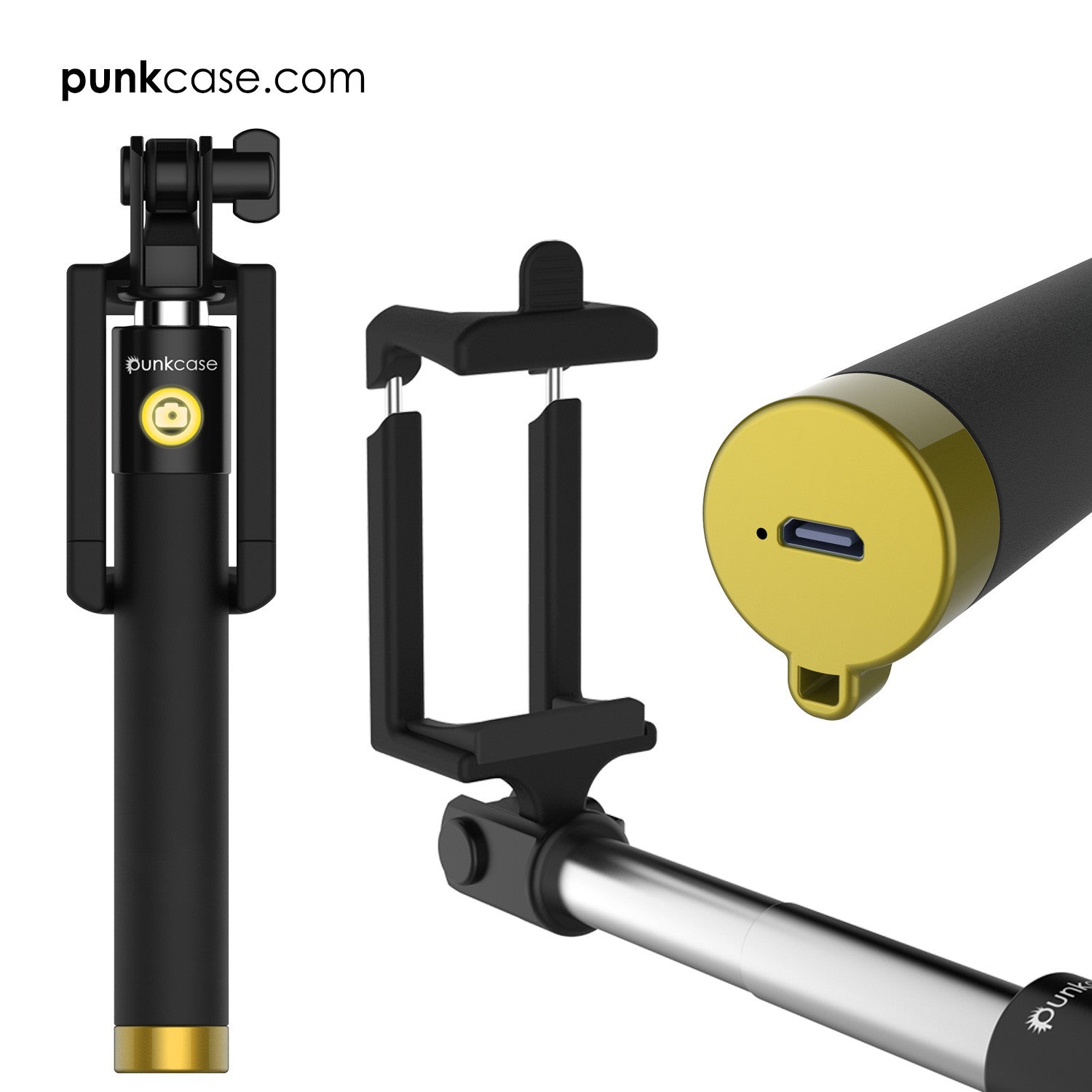 Selfie Stick - Gold, Extendable Monopod with Built-In Bluetooth Remote Shutter