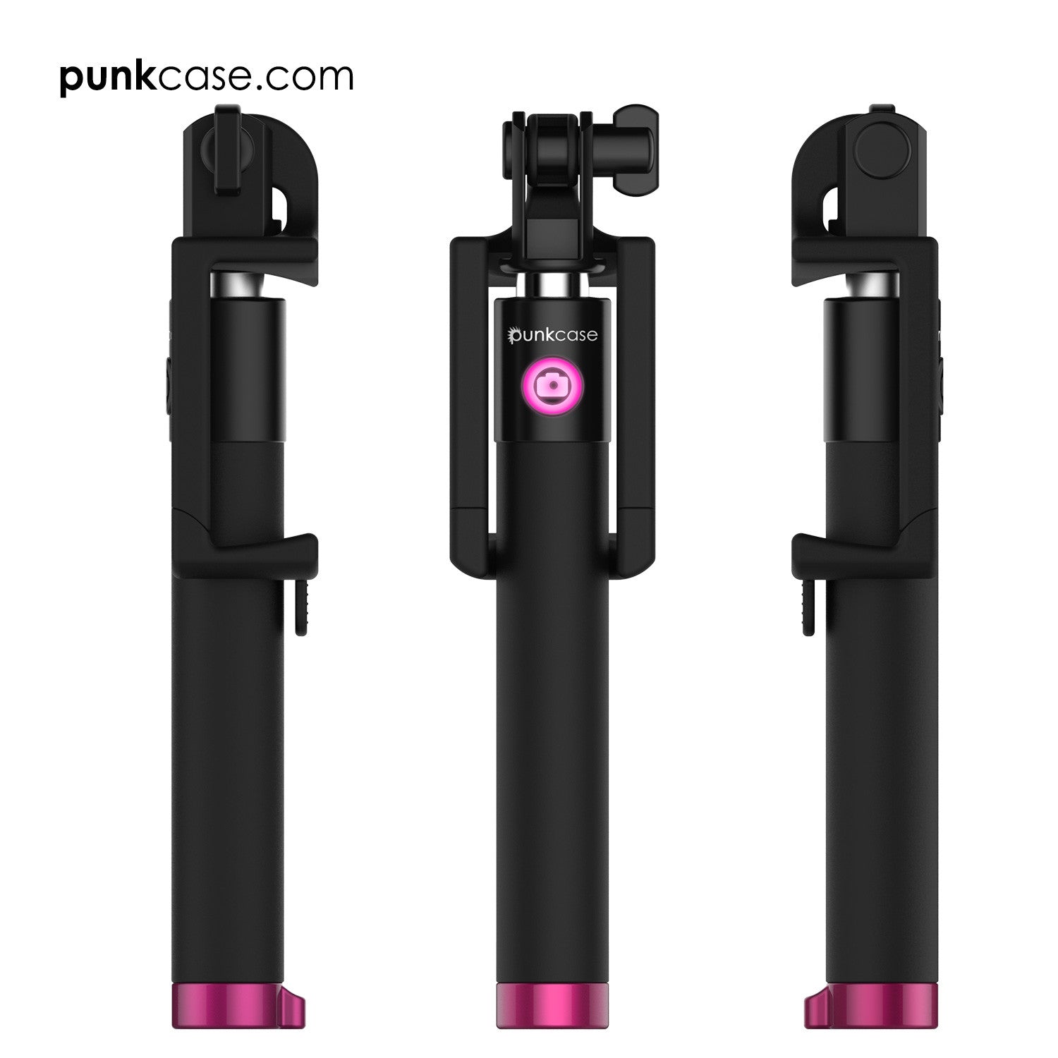Selfie Stick Pink, Extendable Monopod with Built-In Bluetooth Remote Shutter