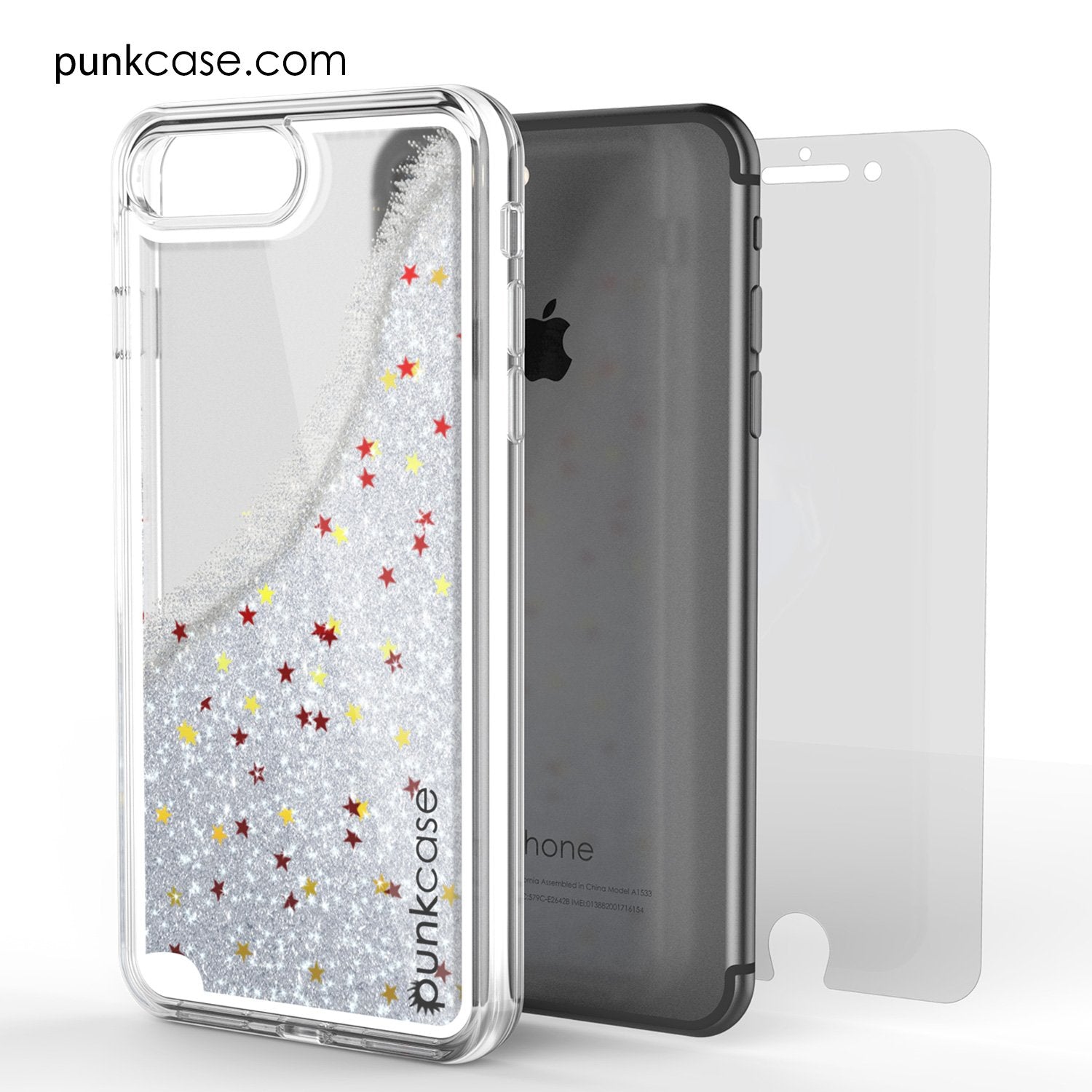 iPhone 8+ Plus Case, PunkCase LIQUID Silver Series, Protective Dual Layer Floating Glitter Cover