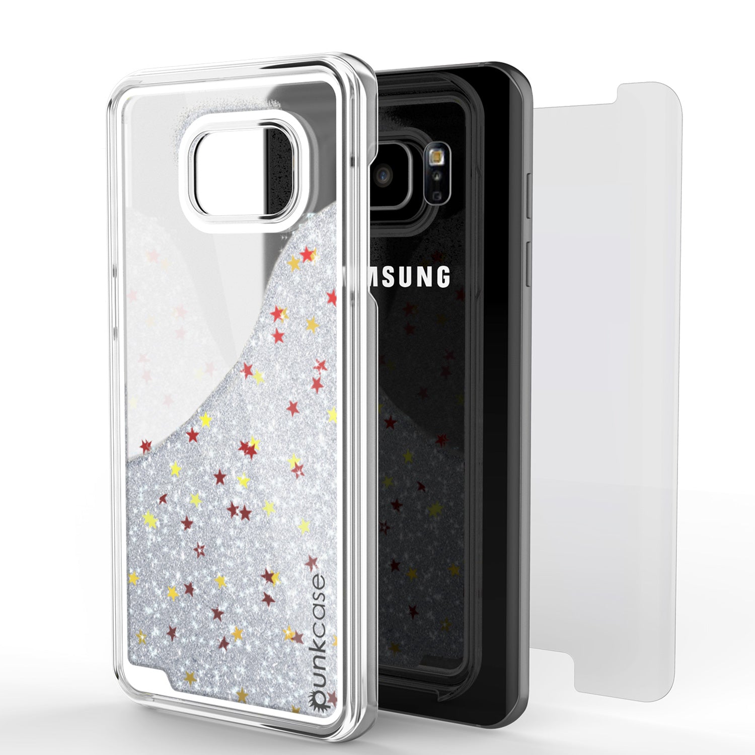 S7 Edge Case, Punkcase [Liquid Silver Series] Protective Dual Layer Floating Glitter Cover with lots of Bling & Sparkle + PunkShield Screen Protector