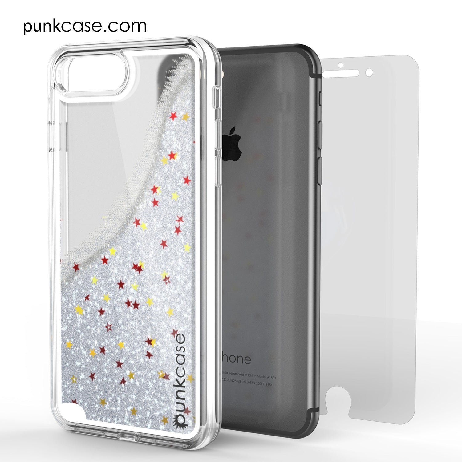 iPhone 7+Plus Case, PunkCase LIQUID Silver Series, Protective Dual Layer Floating Glitter Cover