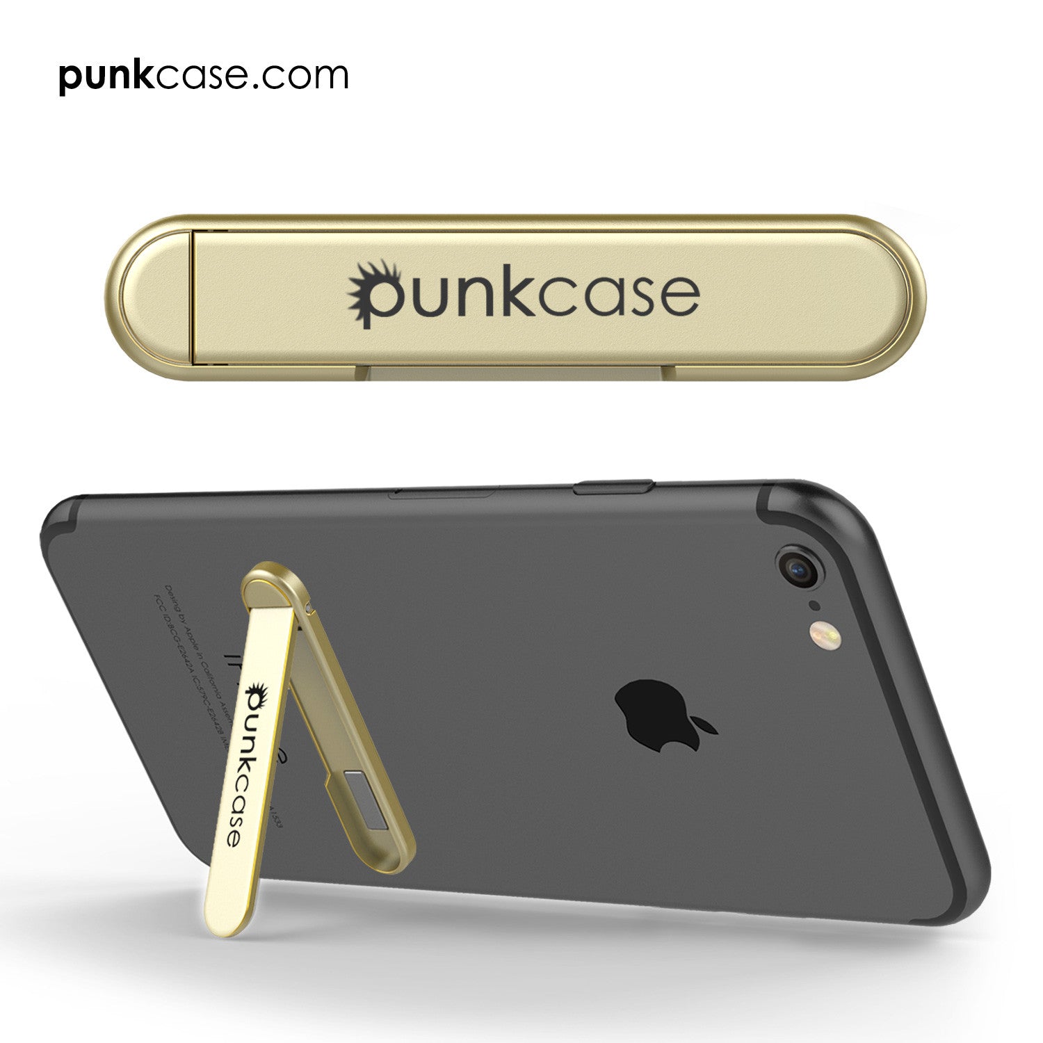 PUNKCASE FlickStick Universal Cell Phone Kickstand for all Mobile Phones & Cases with Flat Backs, One Finger Operation (Gold)