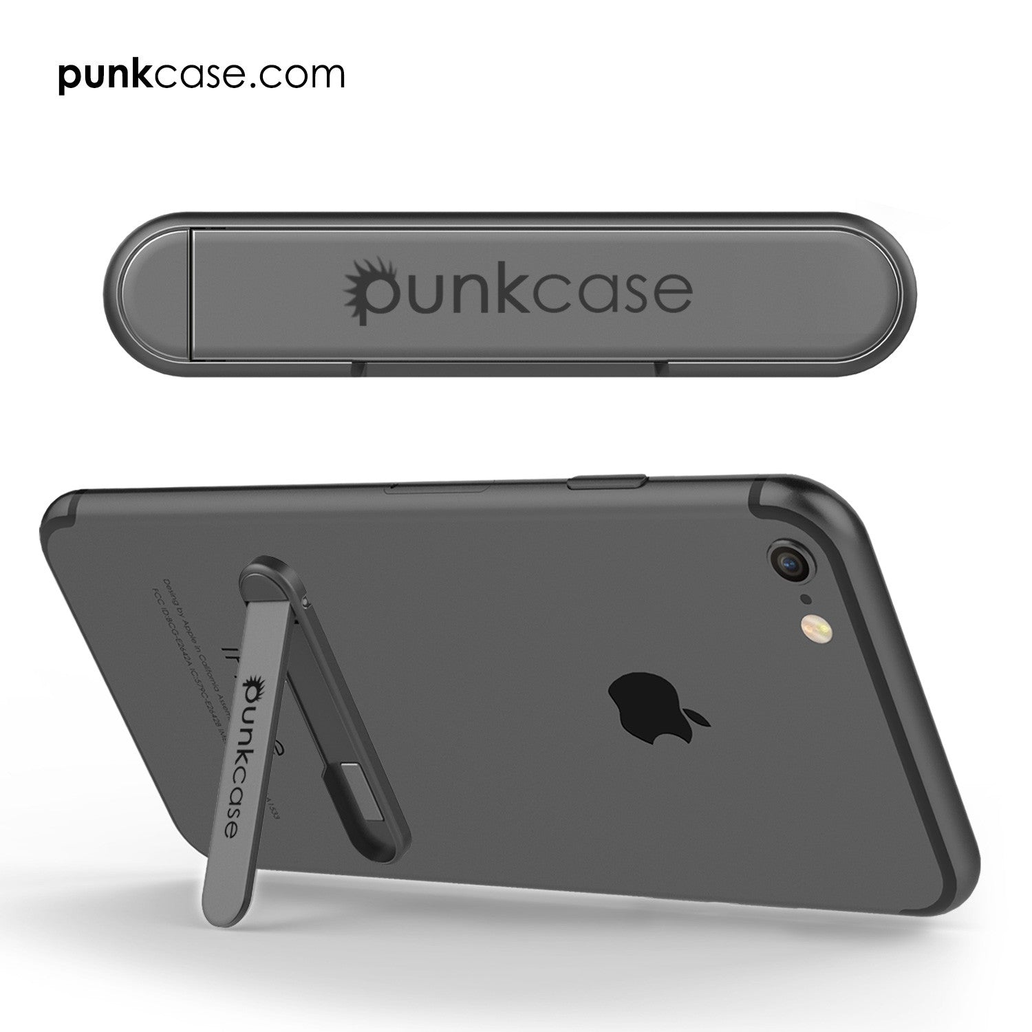 PUNKCASE FlickStick Universal Cell Phone Kickstand for all Mobile Phones & Cases with Flat Backs, One Finger Operation (Charcoal)