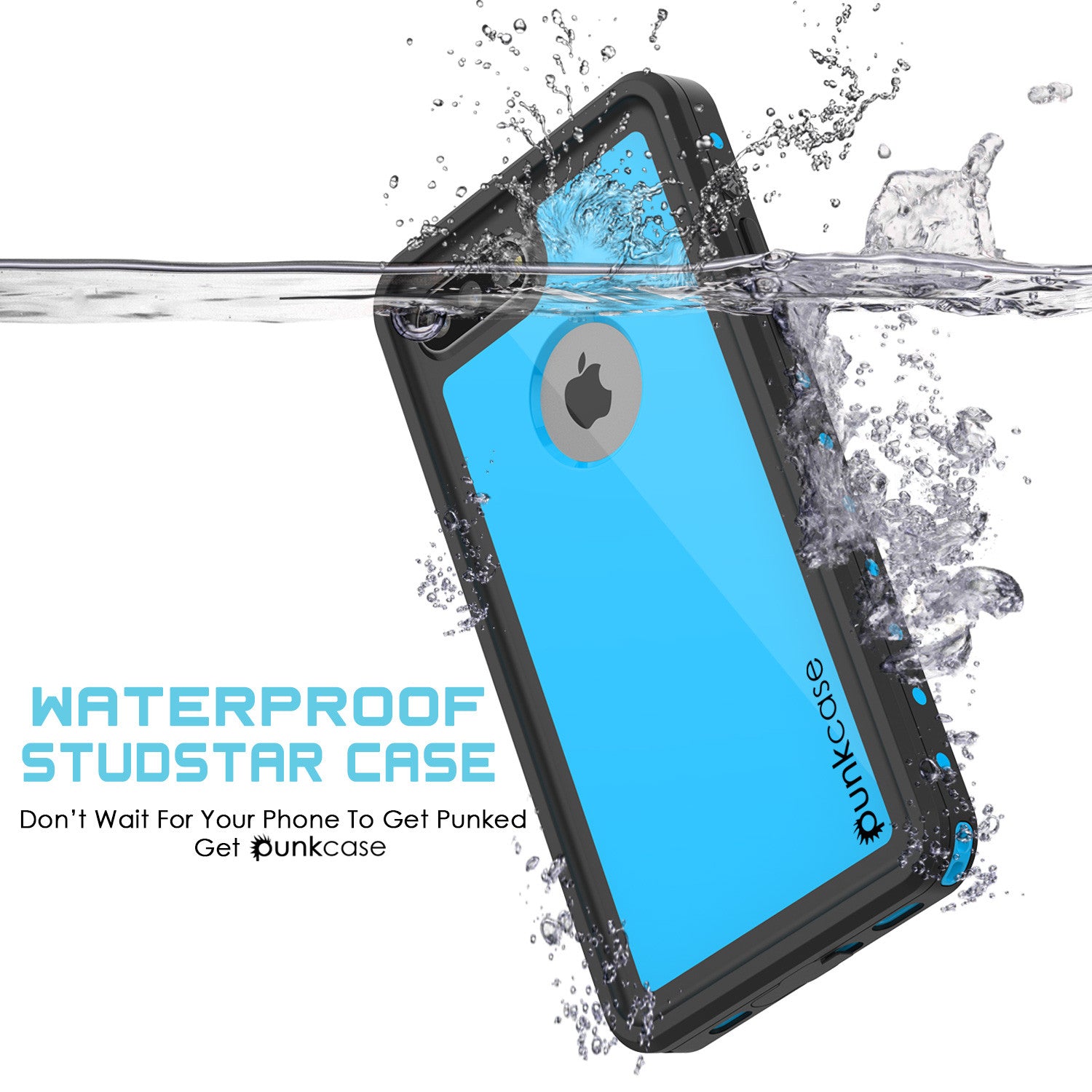 iPhone 7+ Plus Waterproof IP68 Case, Punkcase [Light Blue] [StudStar Series] [Slim Fit] [Dirtproof]