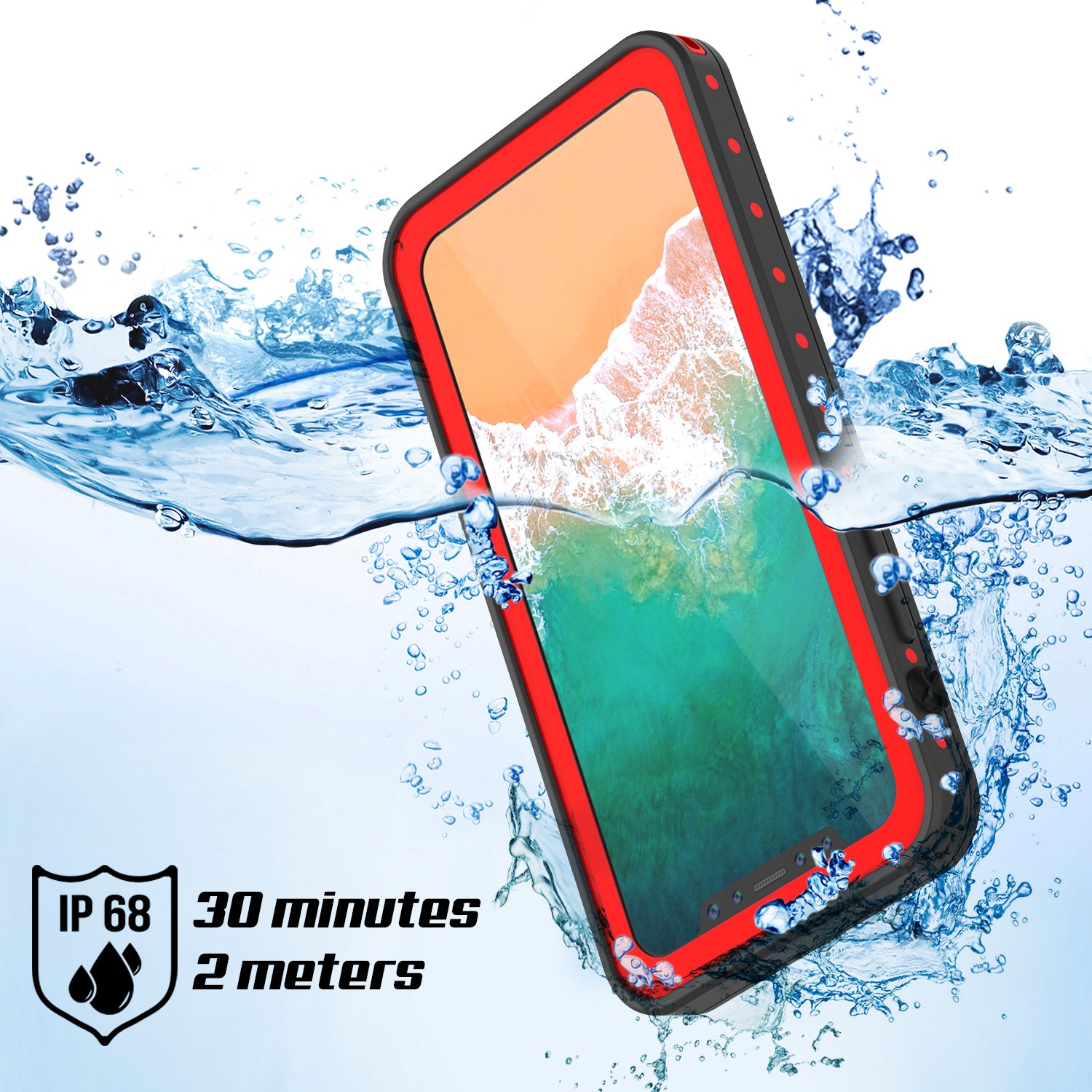 iPhone X Waterproof IP68 Case, Punkcase [Red] [StudStar Series] [Slim Fit] [Dirtproof]