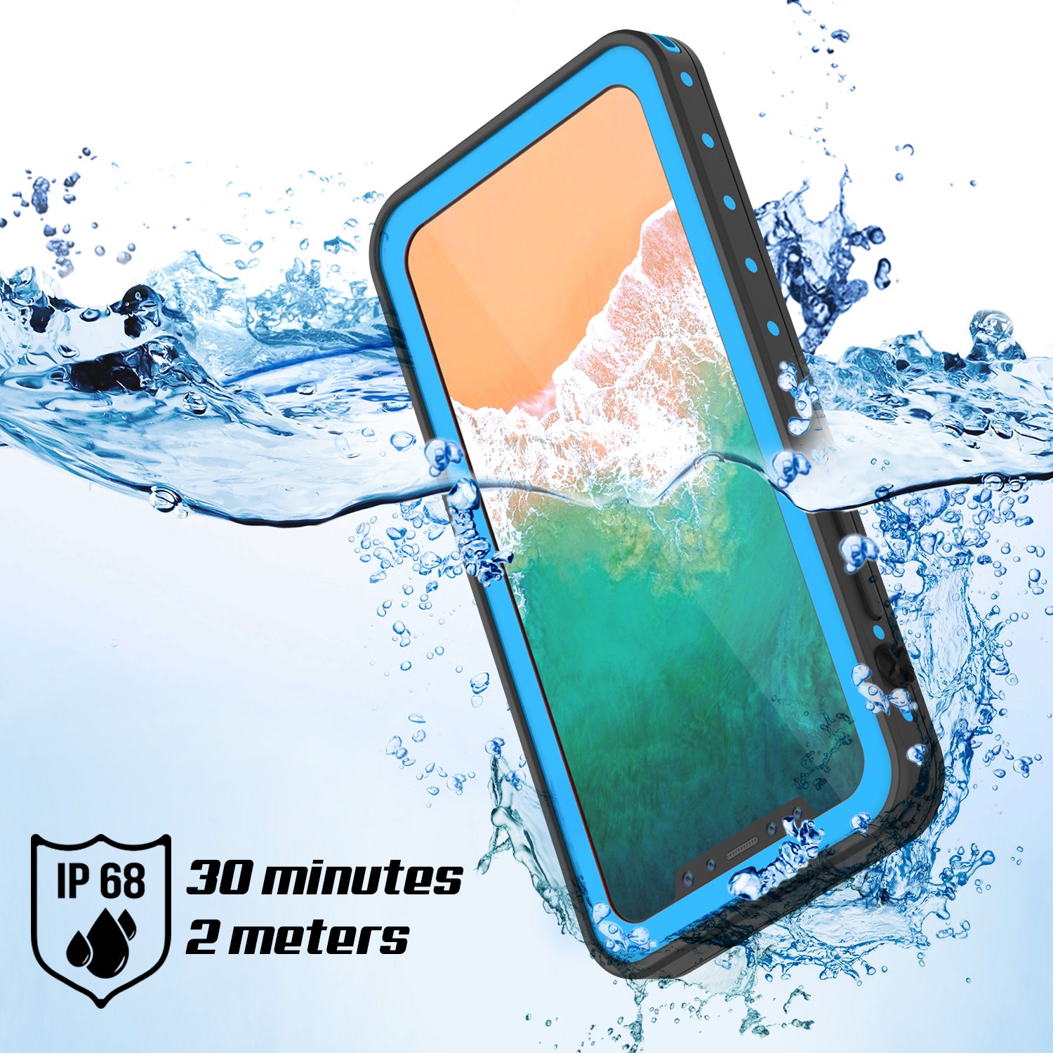 iPhone X Waterproof IP68 Case, Punkcase [Light blue] [StudStar Series] [Slim Fit] [Dirtproof]