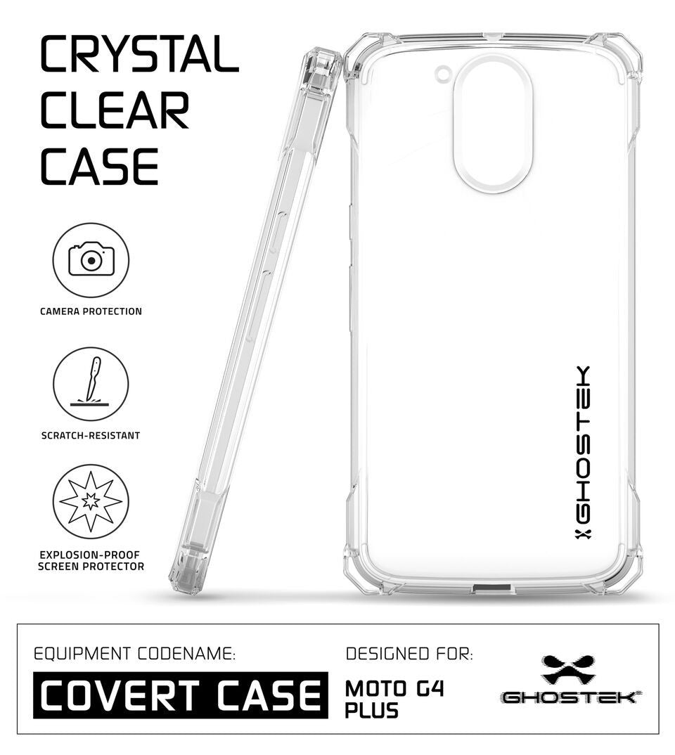 Moto G4+ Plus Case, Ghostek Covert Clear Series | Clear TPU | Explosion-Proof Screen Protector
