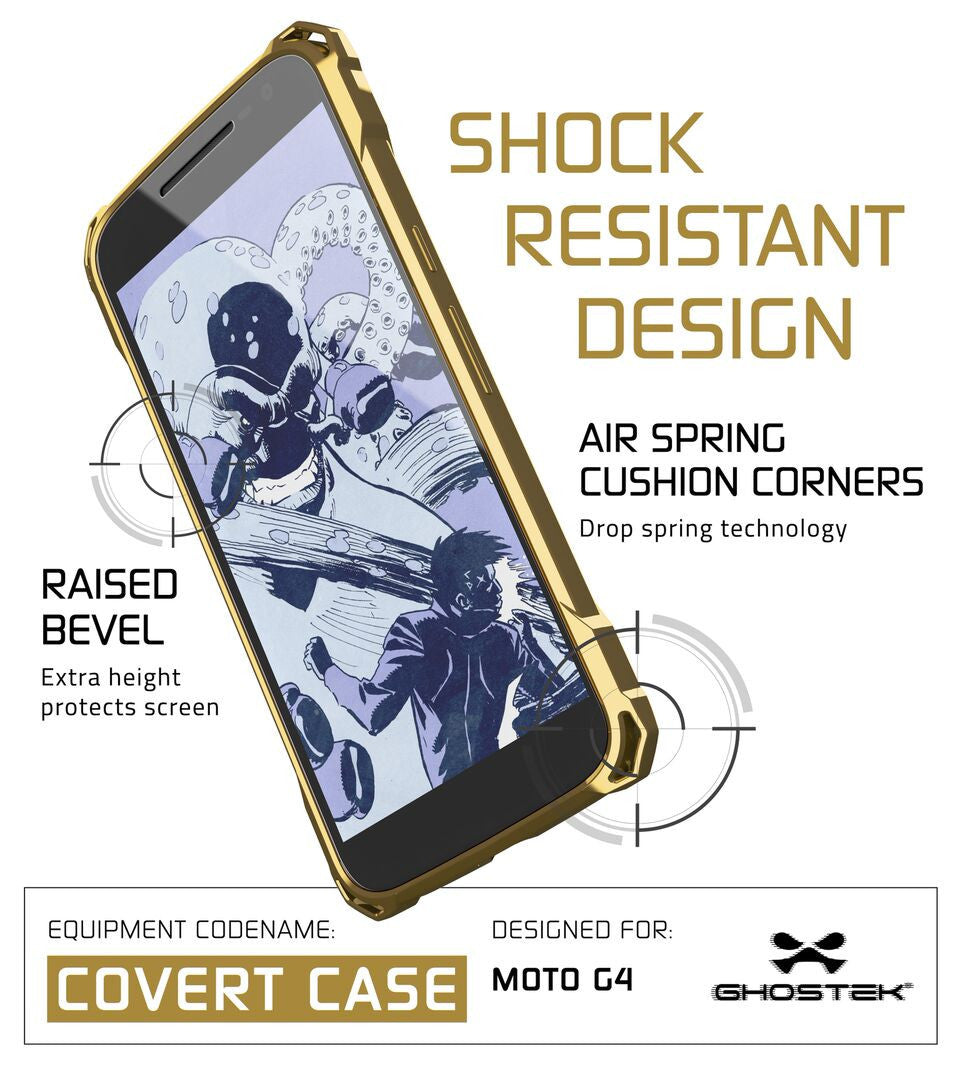 Moto G4 Case, Ghostek Covert Gold Series | Clear TPU | Explosion-Proof Screen Protector | Ultra Fit