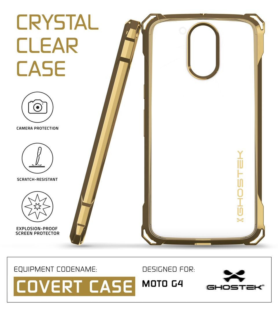Moto G4 Case, Ghostek Covert Gold Series | Clear TPU | Explosion-Proof Screen Protector | Ultra Fit