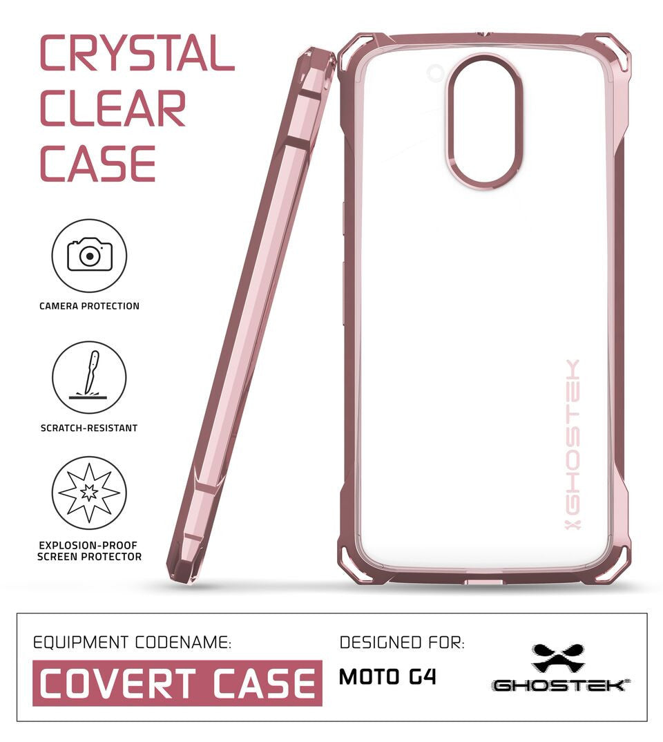Moto G4 Case, Ghostek Covert Rose Pink Series | Clear TPU | Explosion-Proof Screen Protector