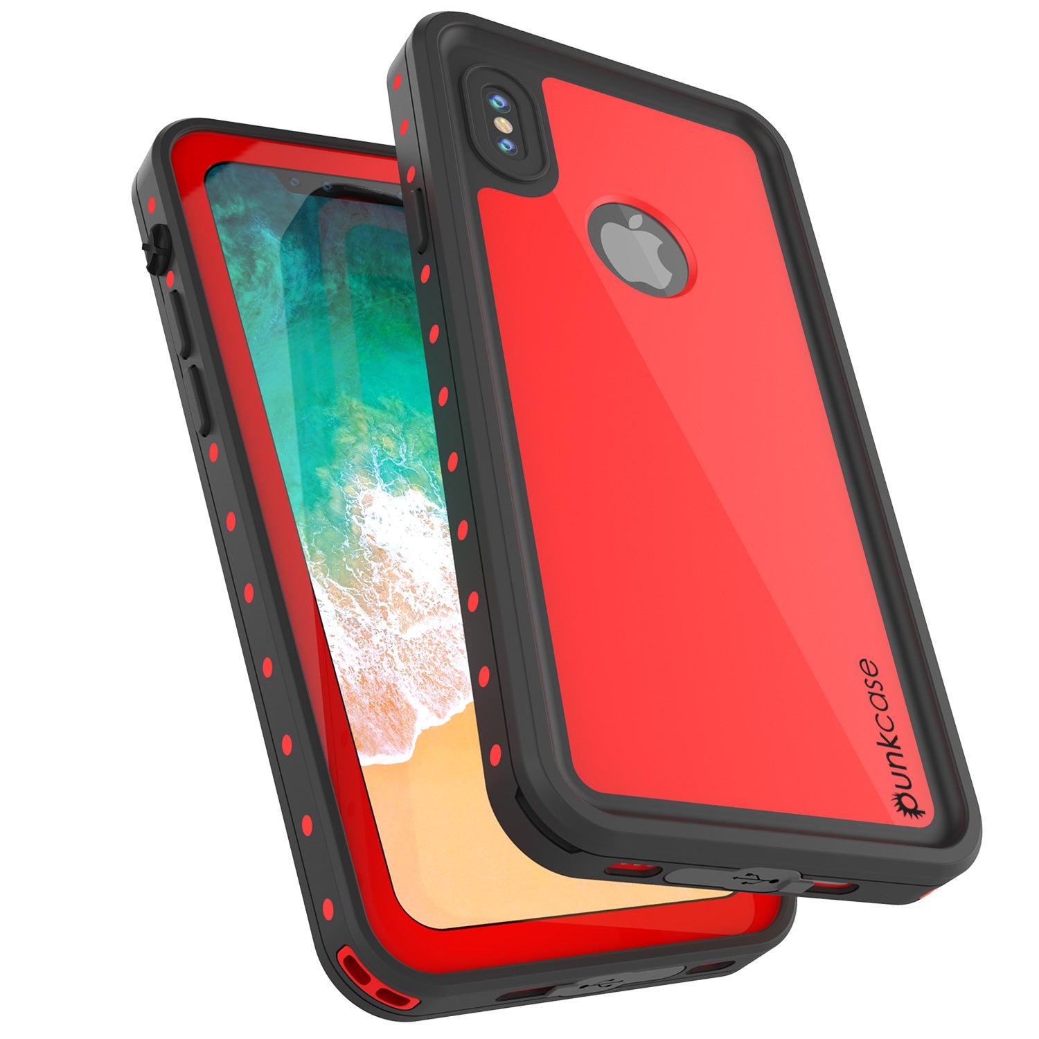 iPhone X Waterproof IP68 Case, Punkcase [Red] [StudStar Series] [Slim Fit] [Dirtproof]