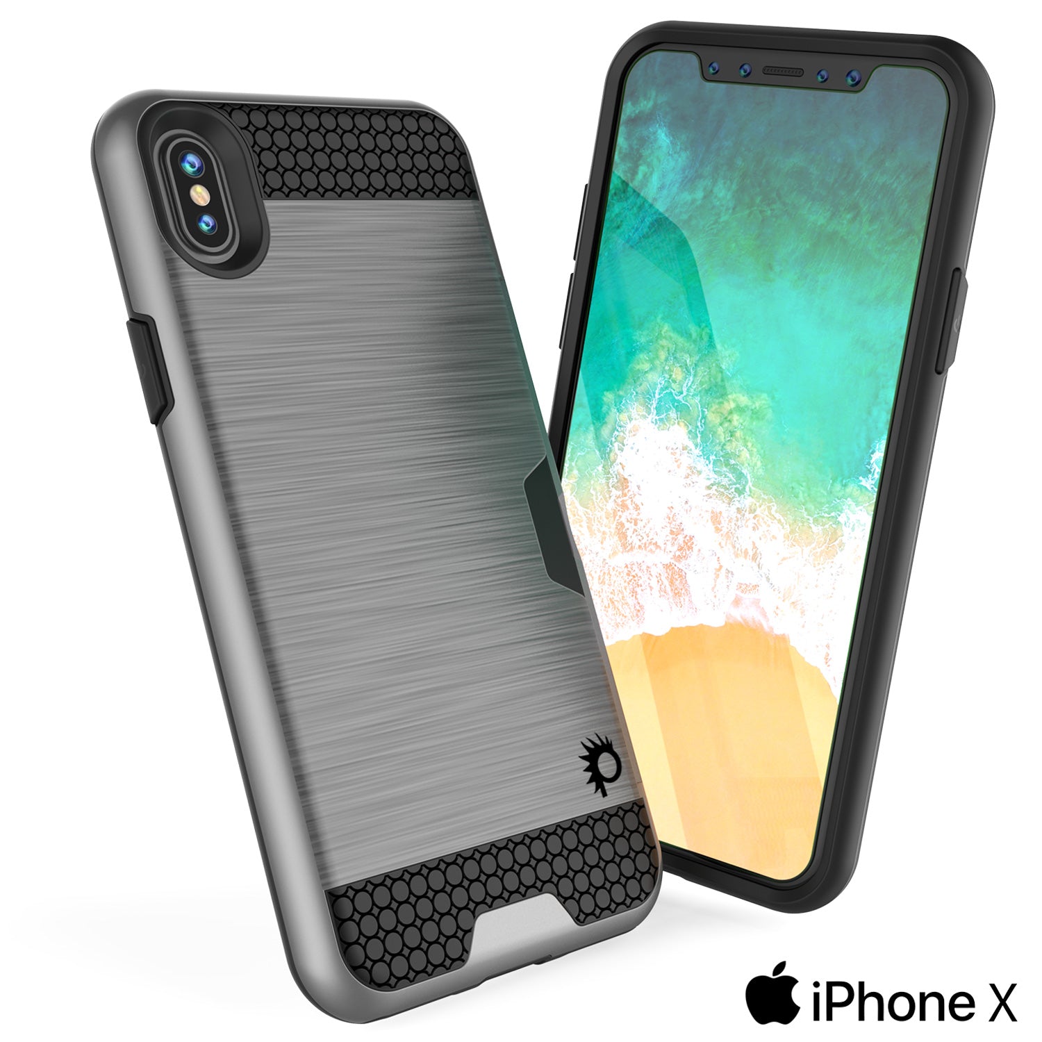 iPhone X Case, PUNKcase [SLOT Series] Slim Fit Dual-Layer Armor Cover [Silver]