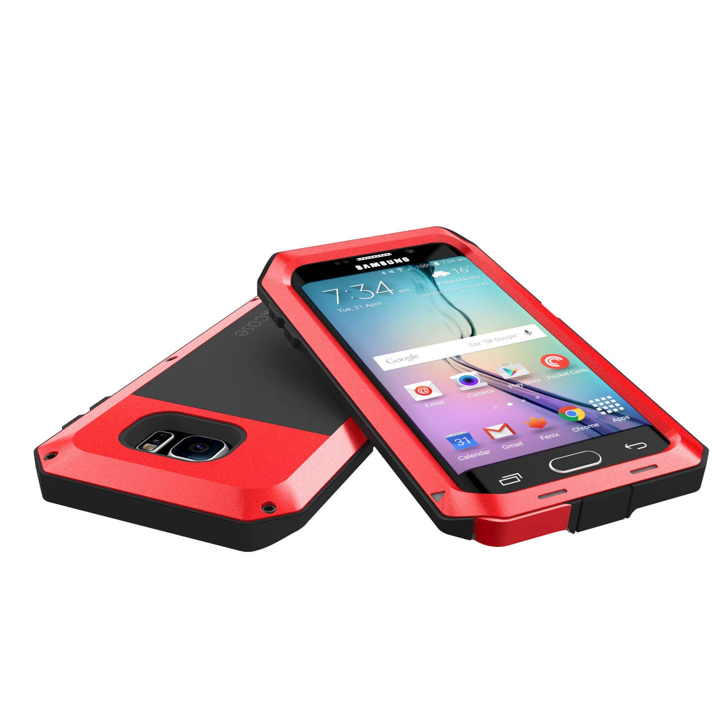 Galaxy S6 EDGE  Case, PUNKcase Metallic Red Shockproof  Slim Metal Armor Case