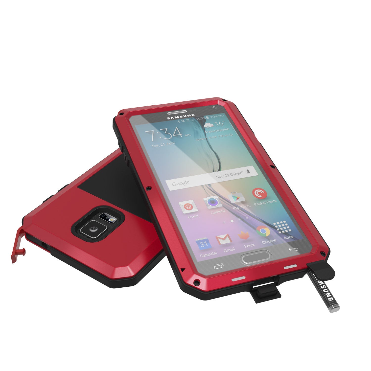 Note 4 Case, Punkcase® METALLIC Series RED w/ TEMPERED GLASS | Aluminum Frame