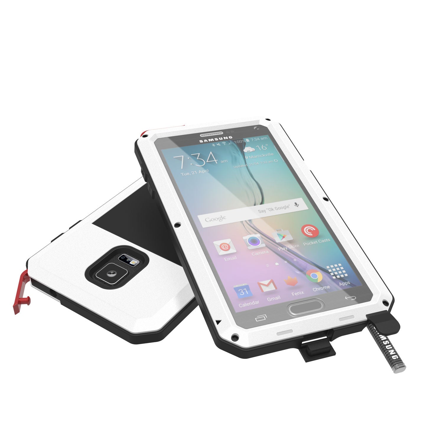 Note 4 Case, Punkcase® METALLIC Series WHITE w/ TEMPERED GLASS | Aluminum Frame