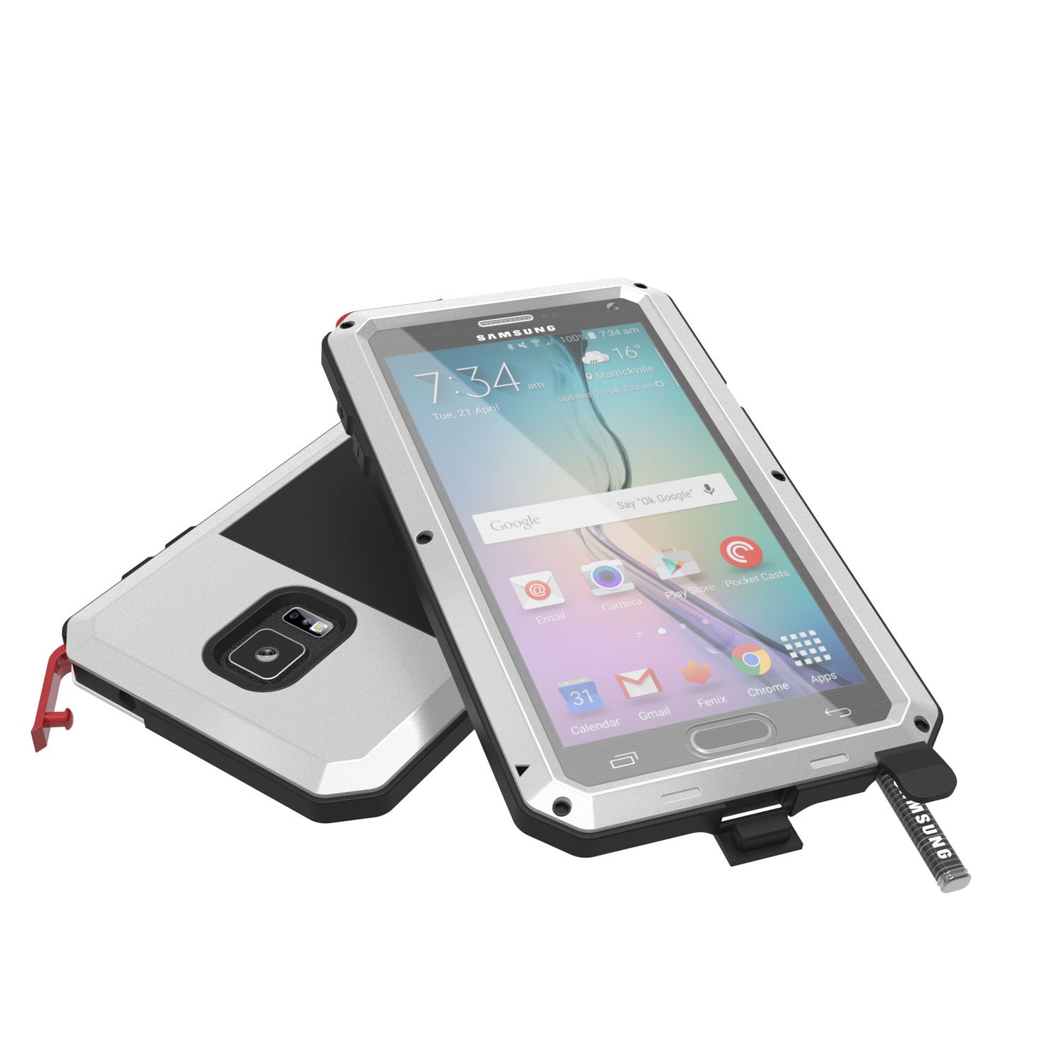 Note 4 Case, Punkcase® METALLIC Series SILVER w/ TEMPERED GLASS | Aluminum Frame