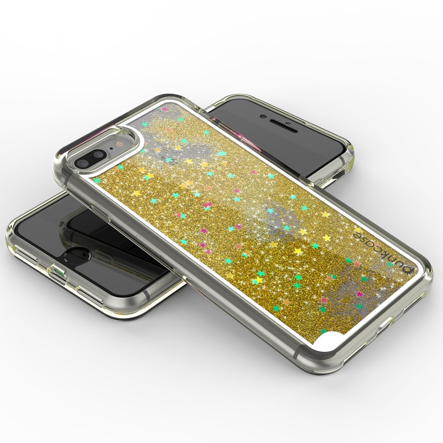 iPhone 8+ Plus Case, PunkСase LIQUID Gold Series, Protective Dual Layer Floating Glitter Cover
