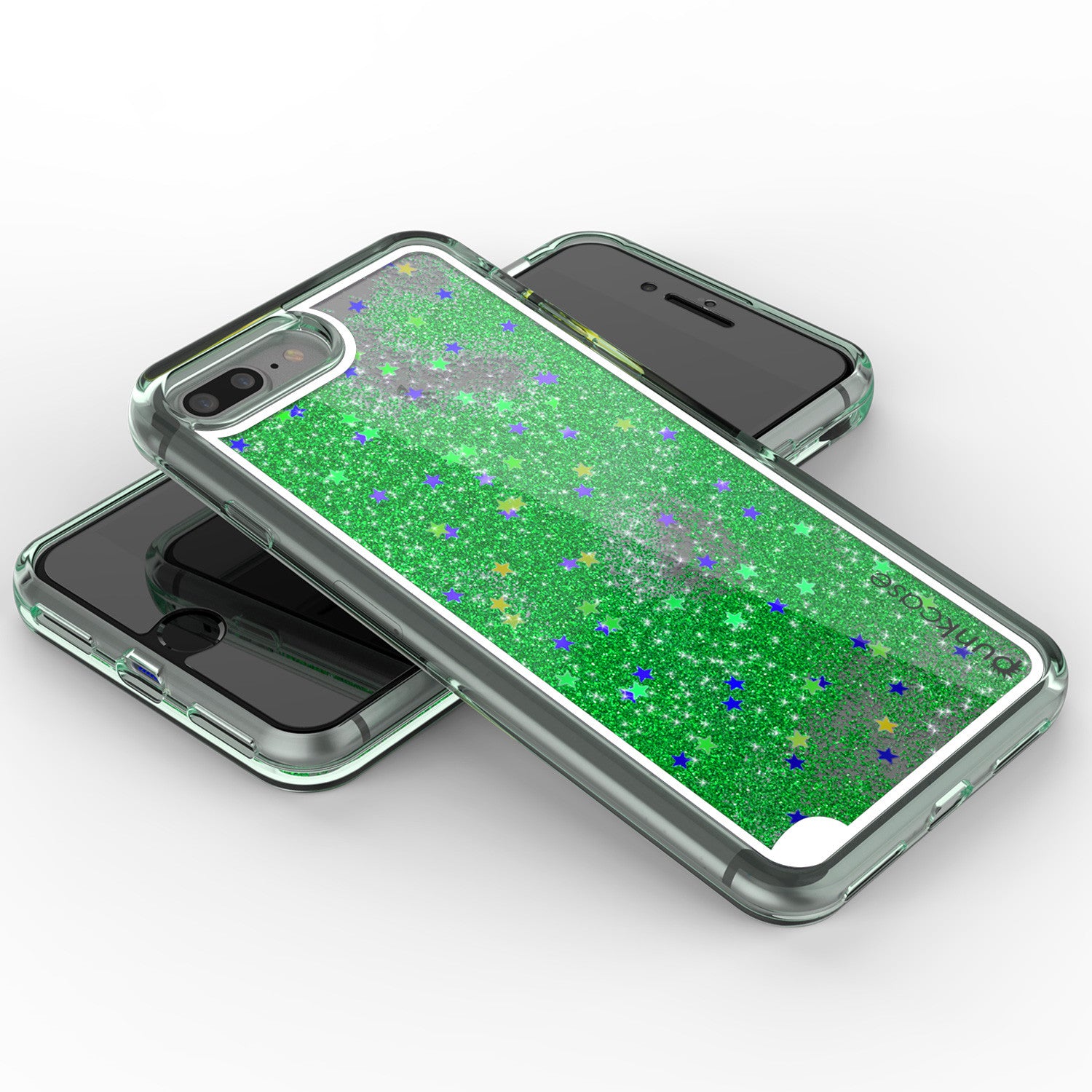 iPhone 7+ Plus Case, PunkCase LIQUID Green Series, Protective Dual Layer Floating Glitter Cover