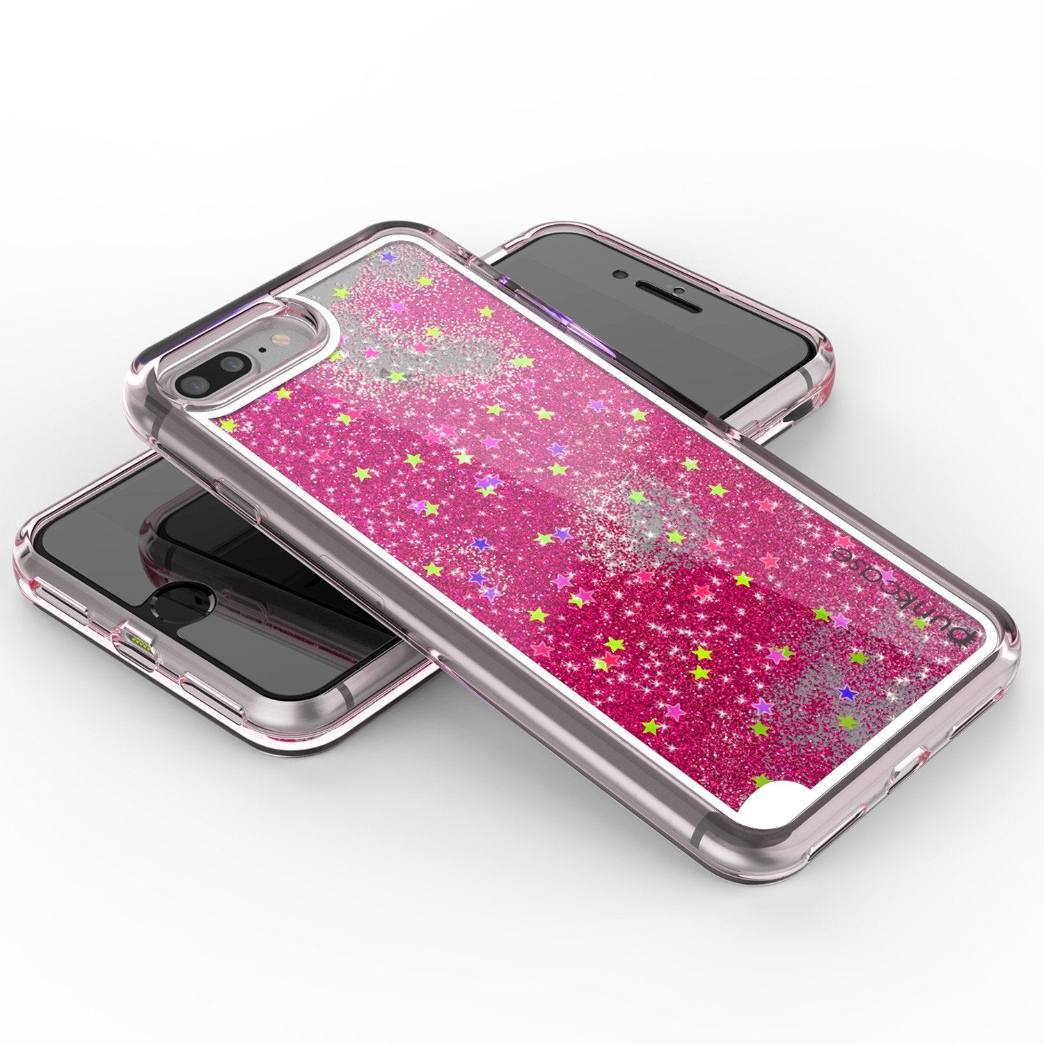 iPhone 8+ Plus Case, PunkCase LIQUID Pink Series, Protective Dual Layer Floating Glitter Cover