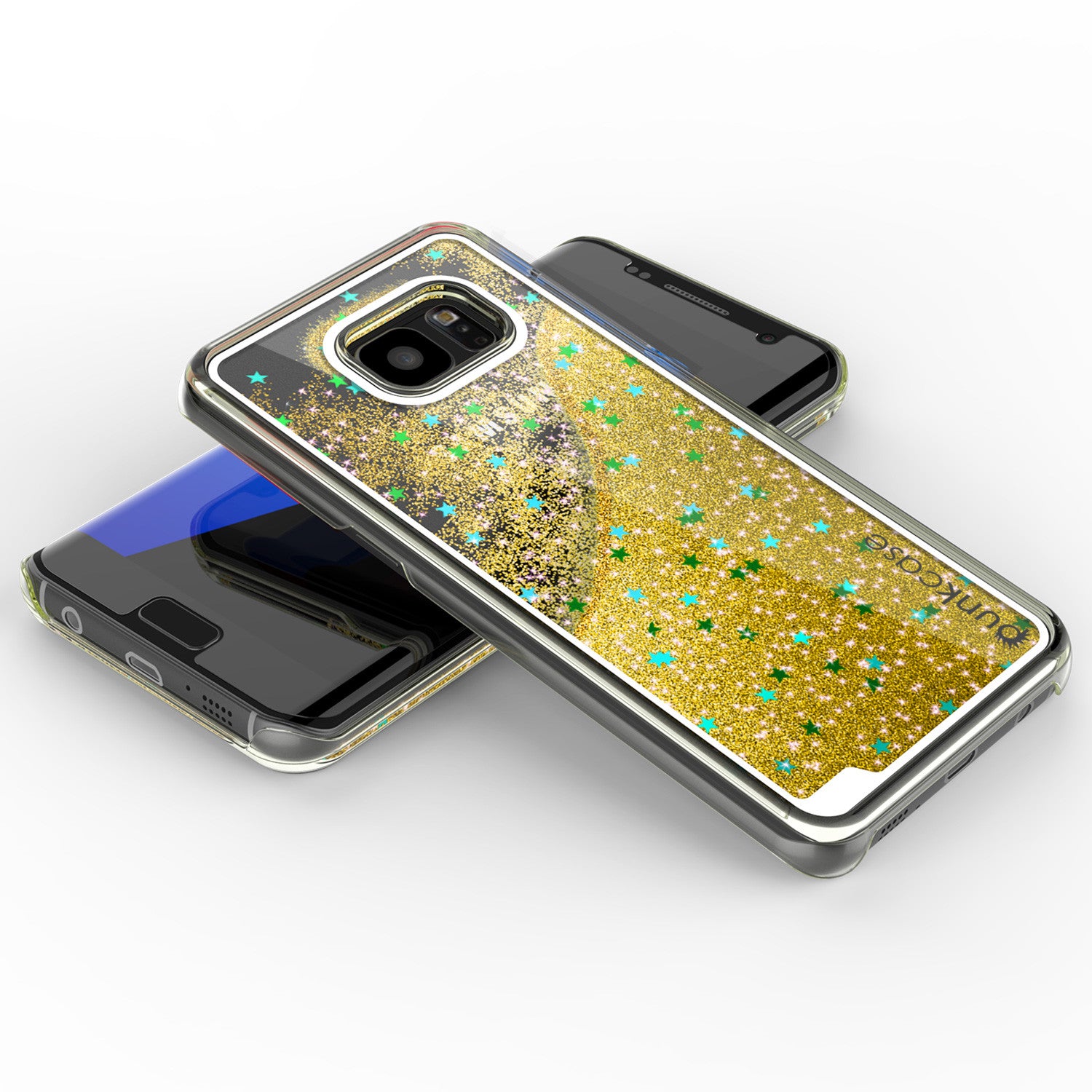 S7 Edge Case, Punkcase [Liquid GOLD Series] Protective Dual Layer Floating Glitter Cover with lots of Bling & Sparkle + PunkShield Screen Protector