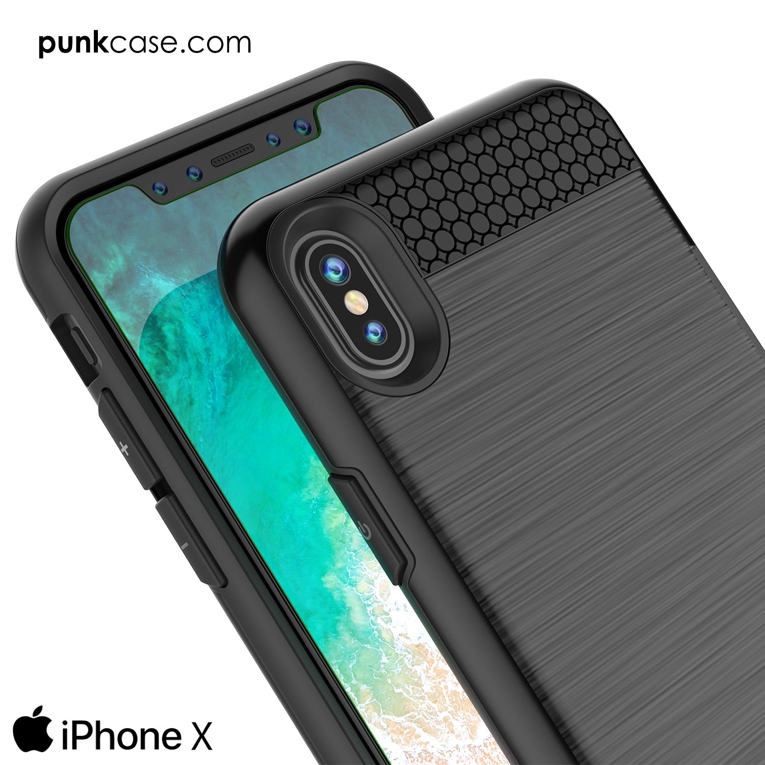 iPhone X Case, PUNKcase [SLOT Series] Slim Fit Dual-Layer Armor Cover [Black]
