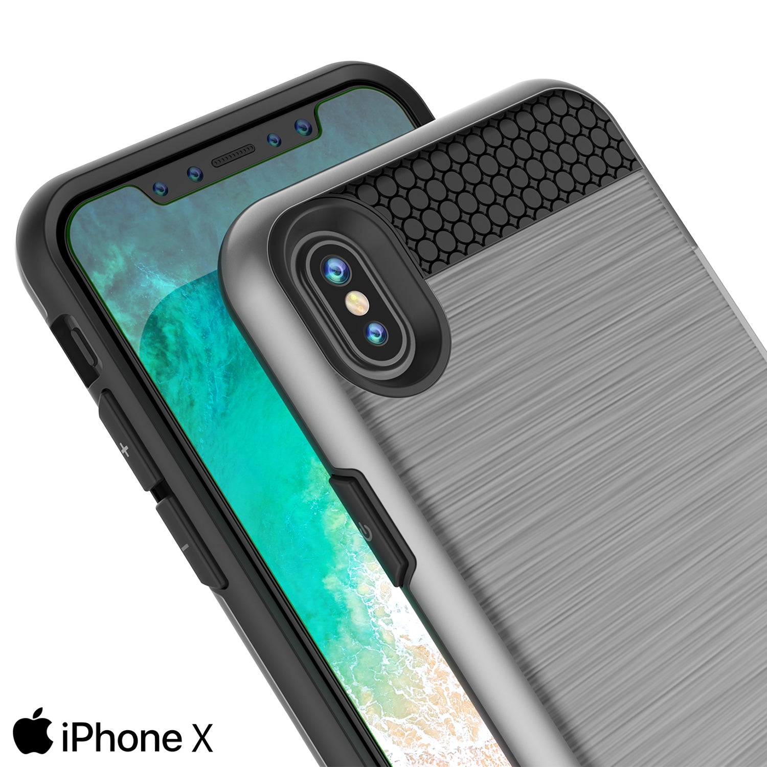 iPhone X Case, PUNKcase [SLOT Series] Slim Fit Dual-Layer Armor Cover [Silver]