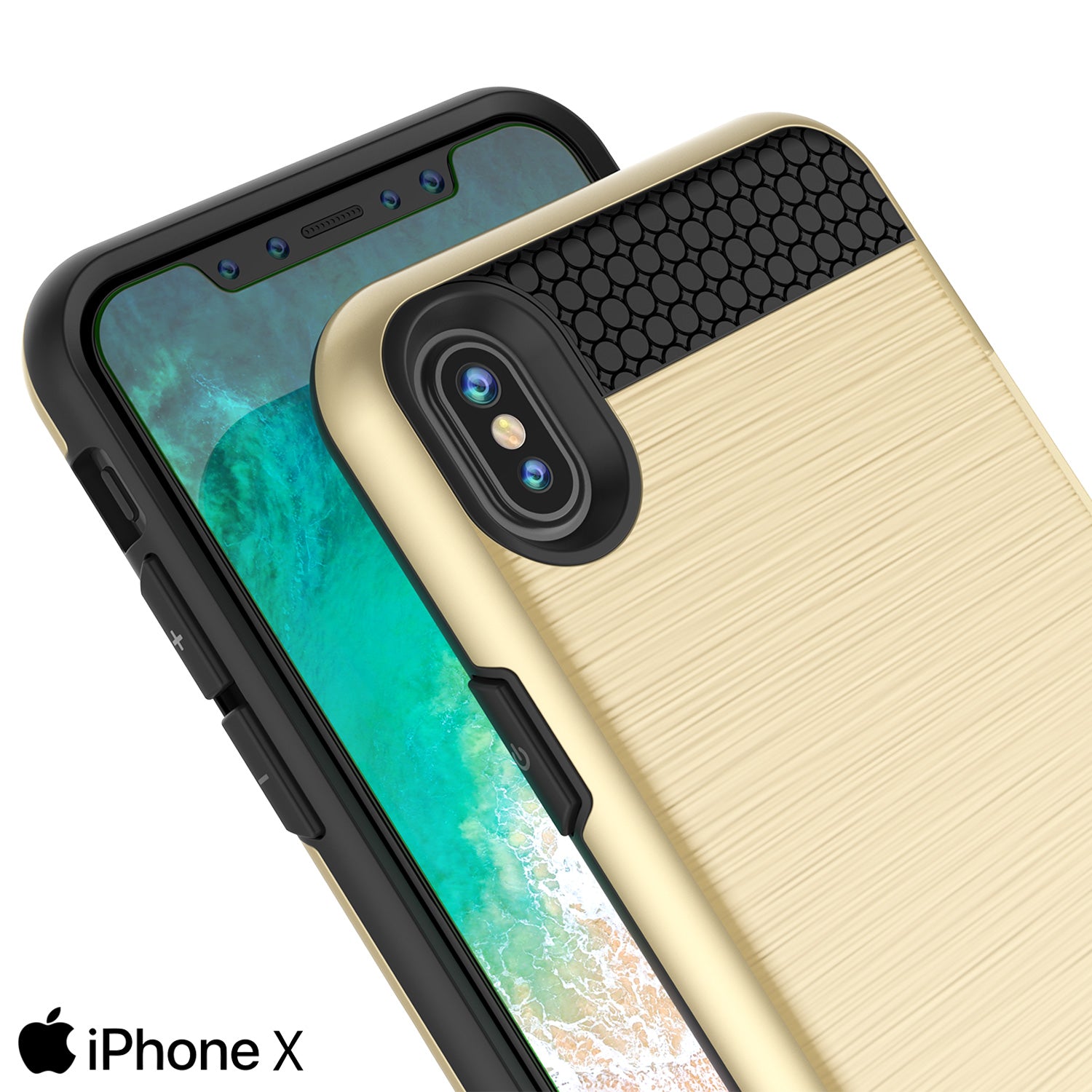 iPhone X Case, PUNKcase [SLOT Series] Slim Fit Dual-Layer Armor Cover [Gold]