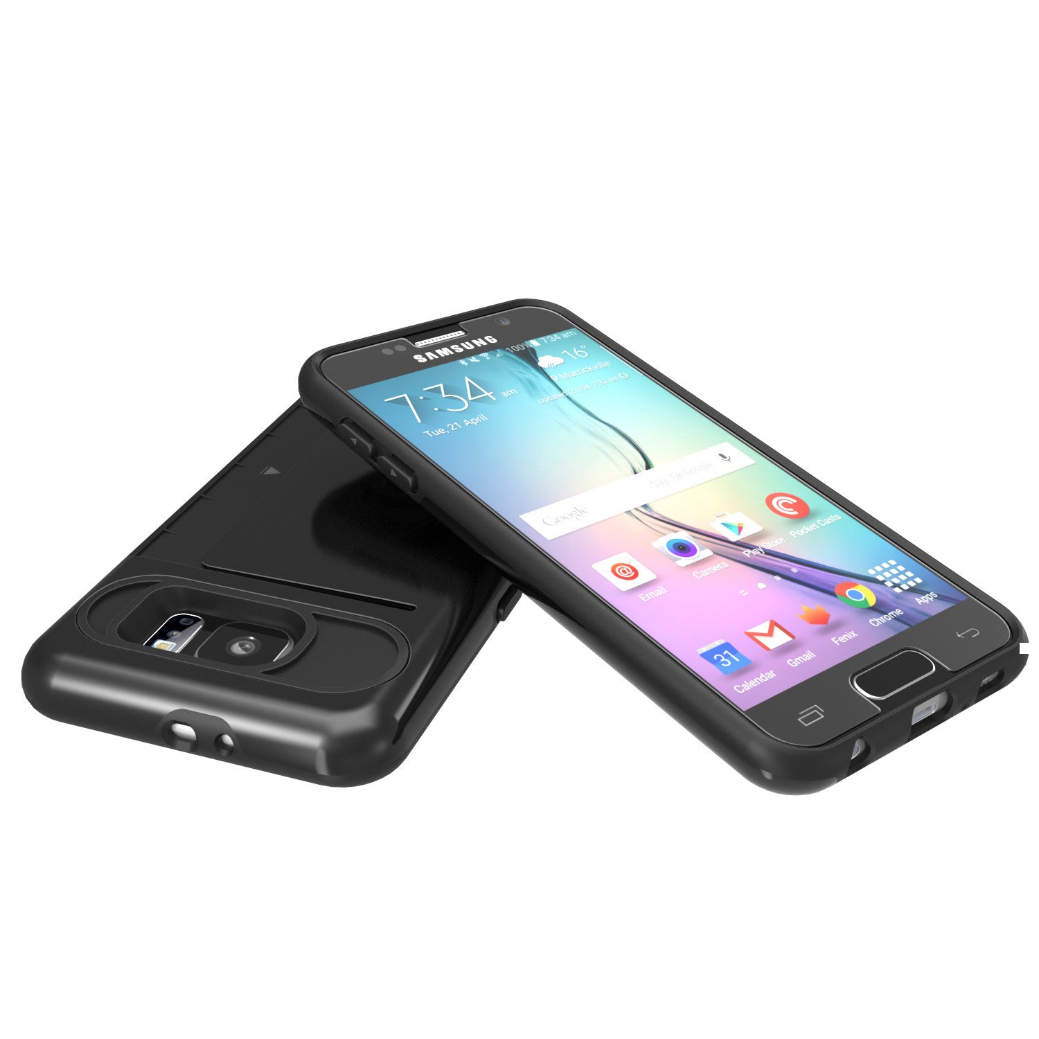 Galaxy s6 Case PunkCase CLUTCH Black Series Slim Armor Soft Cover Case w/ Tempered Glass