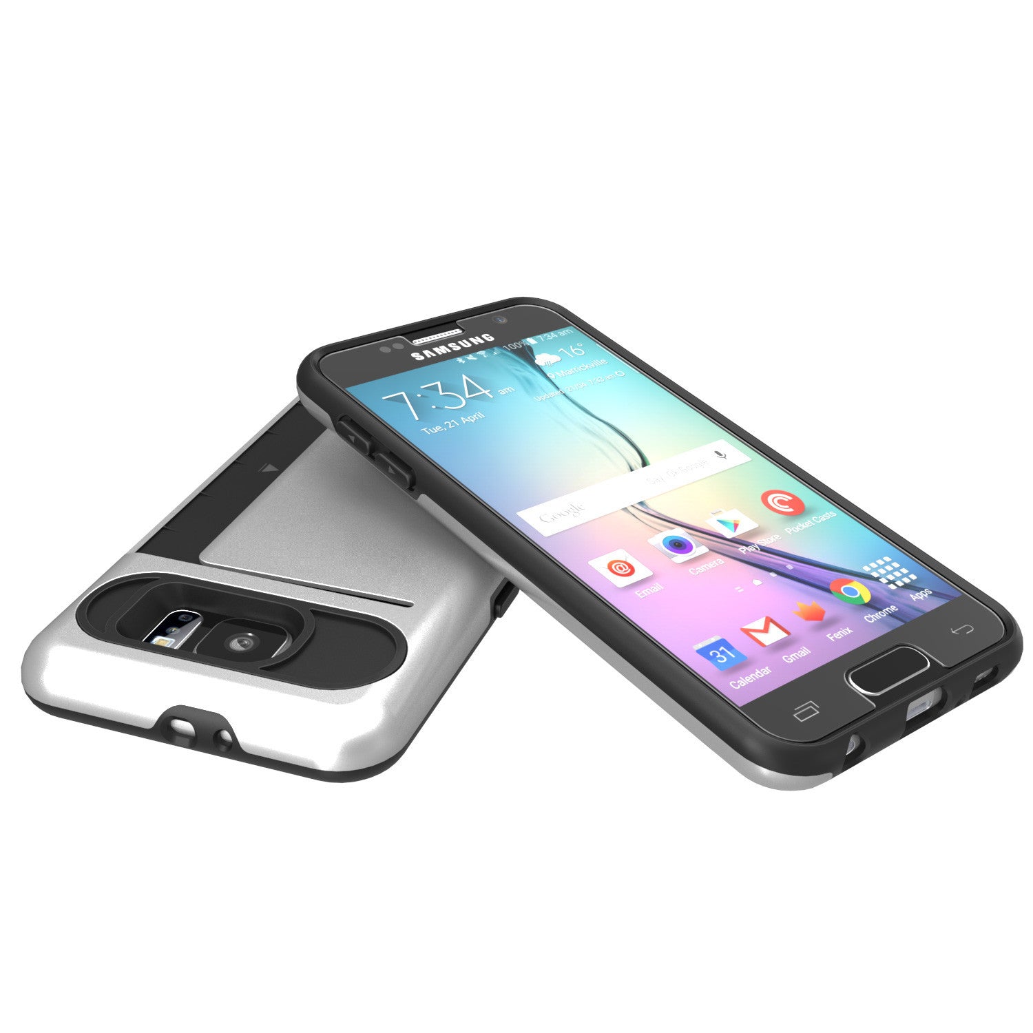 Galaxy S6 EDGE Case PunkCase CLUTCH Silver Series Slim Armor Soft Cover Case w/ Screen Protector