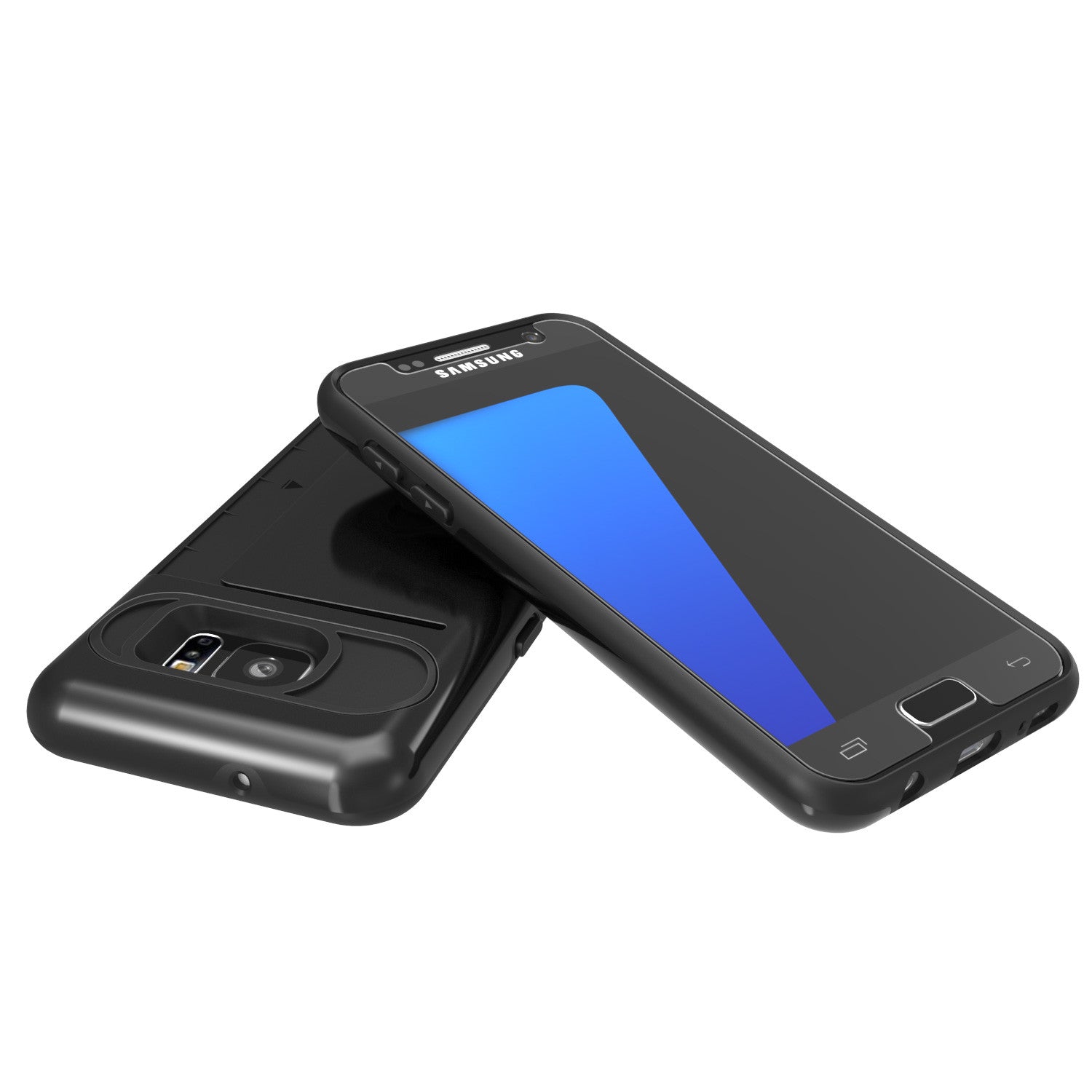 Galaxy s7 Case PunkCase CLUTCH Black Series Slim Armor Soft Cover Case w/ Tempered Glass