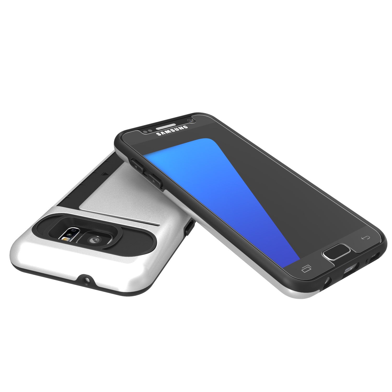 Galaxy s7 Case PunkCase CLUTCH Silver Series Slim Armor Soft Cover Case w/ Tempered Glass