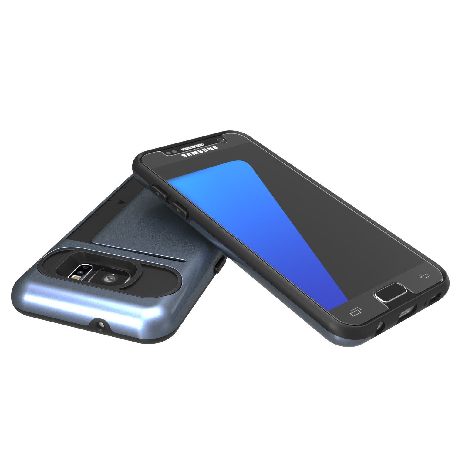 Galaxy s7 Case PunkCase CLUTCH Navy Series Slim Armor Soft Cover Case w/ Tempered Glass