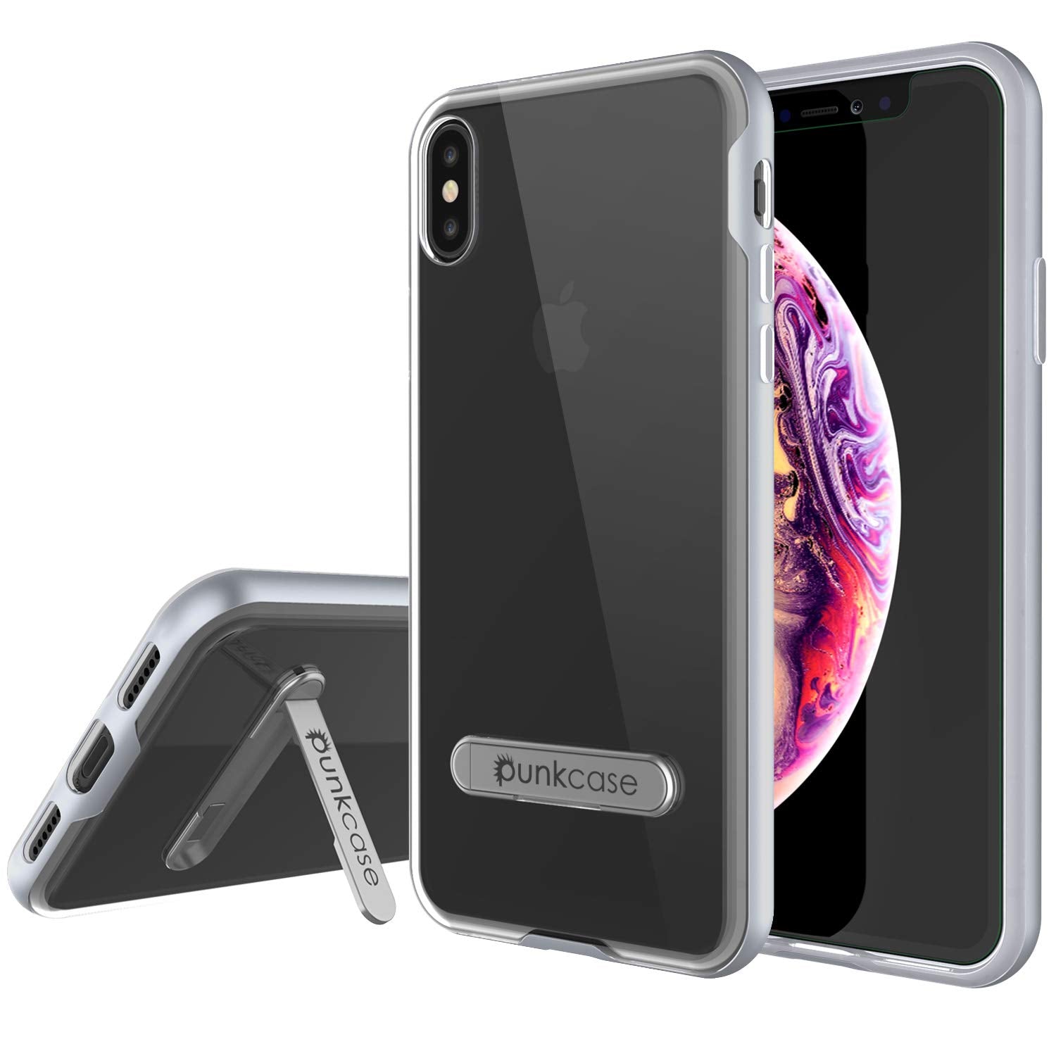 iPhone XS Max Case, PUNKcase [LUCID 3.0 Series] [Slim Fit] Armor Cover w/ Integrated Screen Protector [Silver]